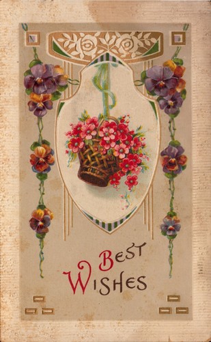 Cartolina epoca auguri fiori - d'epoca,